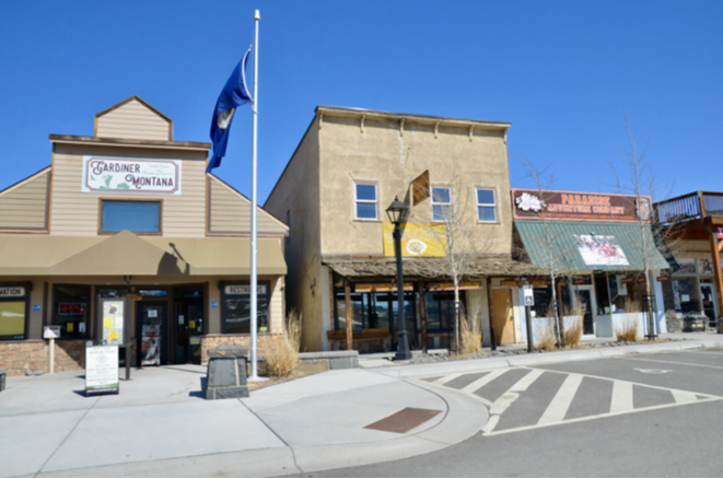 The Gardiner, Montana visitor building and adjacent historic storefronts